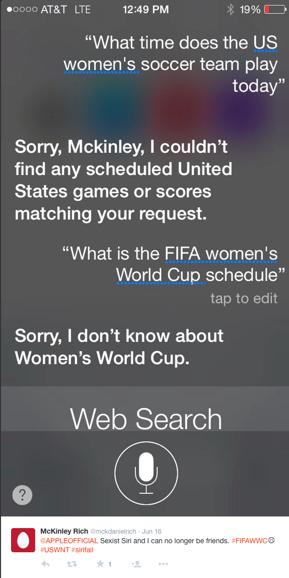 Siri doesn't know about the Women's World Cup