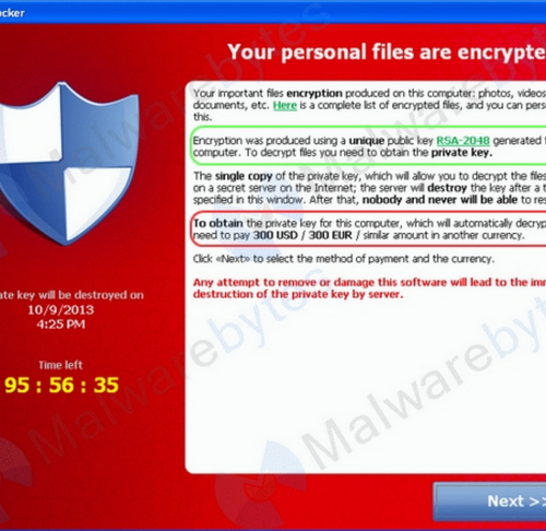 screenshot of PowerLocker malware attack