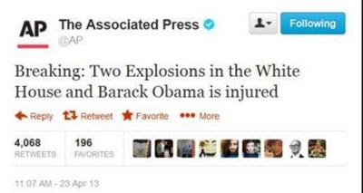 hacked AP Twitter account announces untrue White House bombing