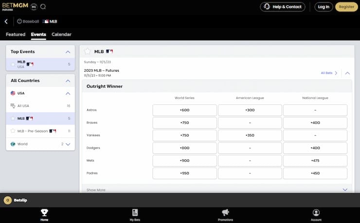 BetMGM MLB betting