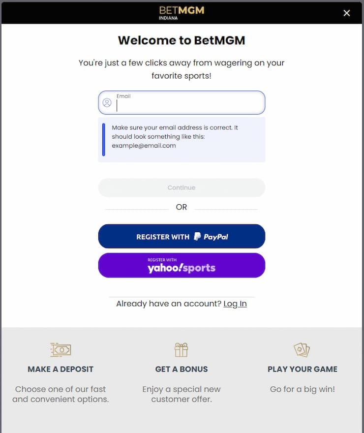BetMGM Illinois gambling sign up form
