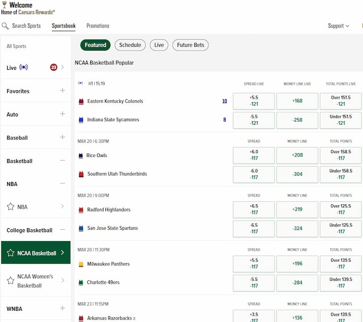 Caesars Louisiana online sports betting site