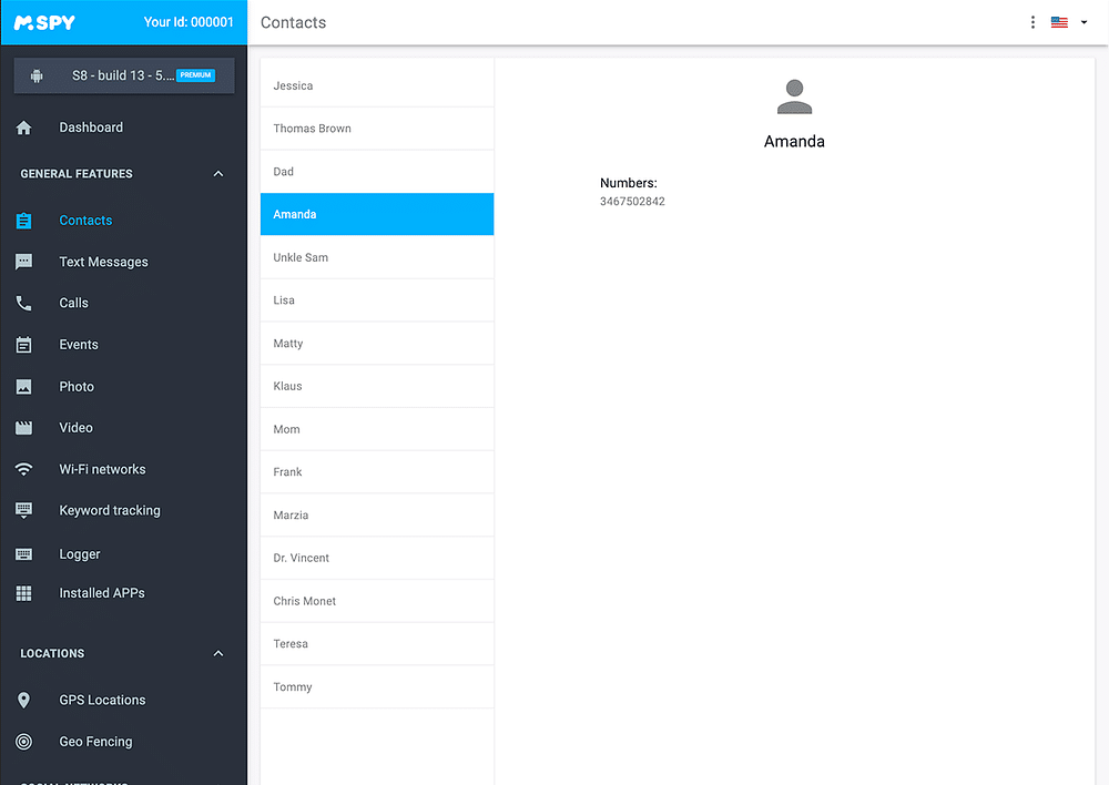 mSpy account dashboard