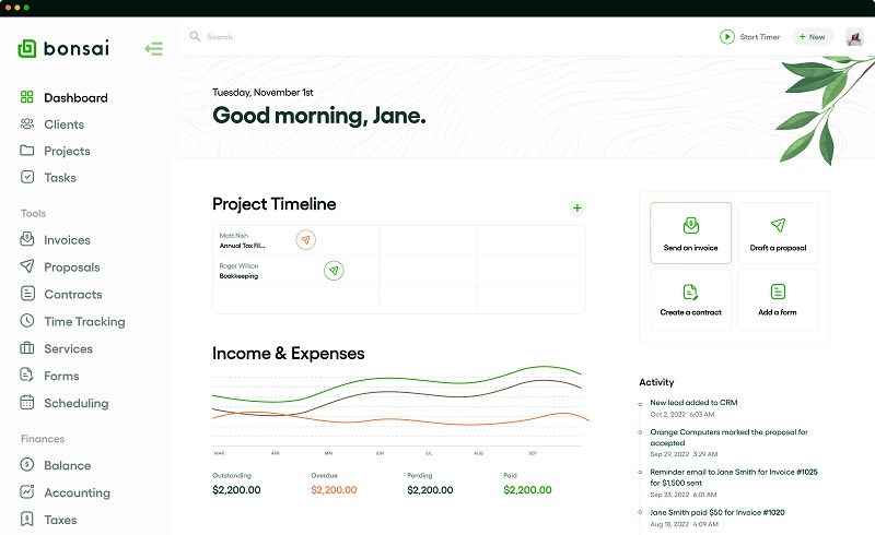 Bonsai CRM Great All-In-One CRM Tool