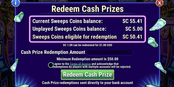 Redeem Sweeps Coins