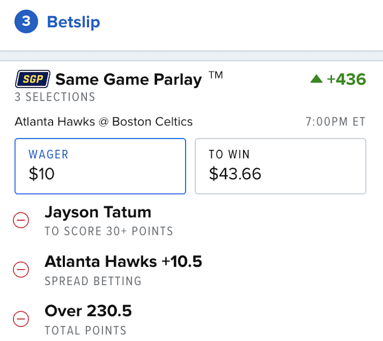FanDuel Same Game Parlay Betslip