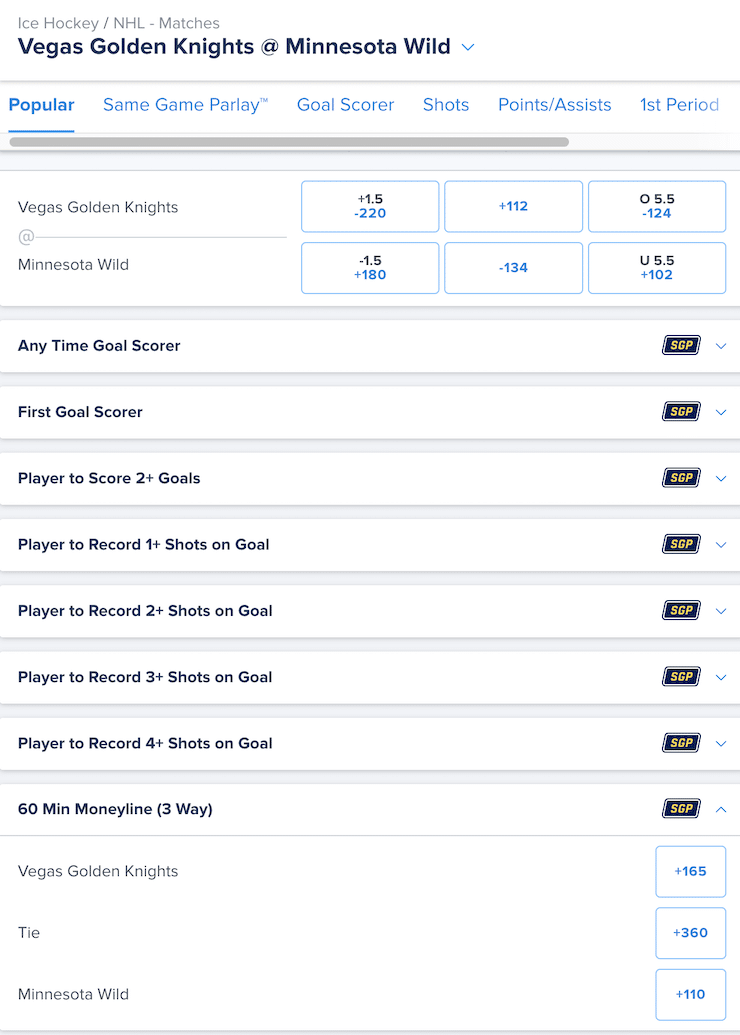 FanDuel NHL Moneyline