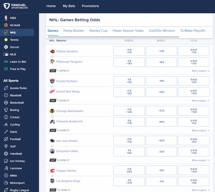 NHL betting in Virginia at FanDuel
