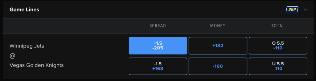 FanDuel Jets Puck Line Bet
