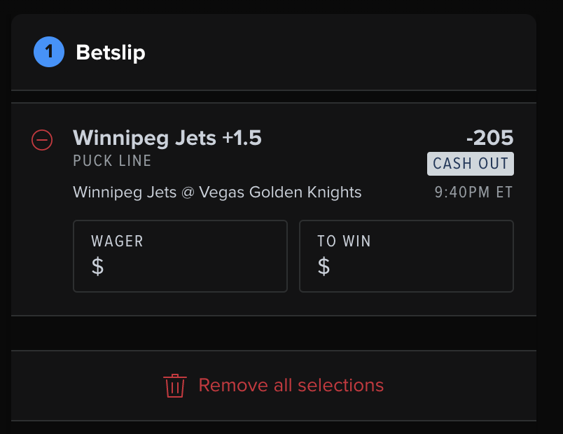 FanDuel Puck Line Betslip