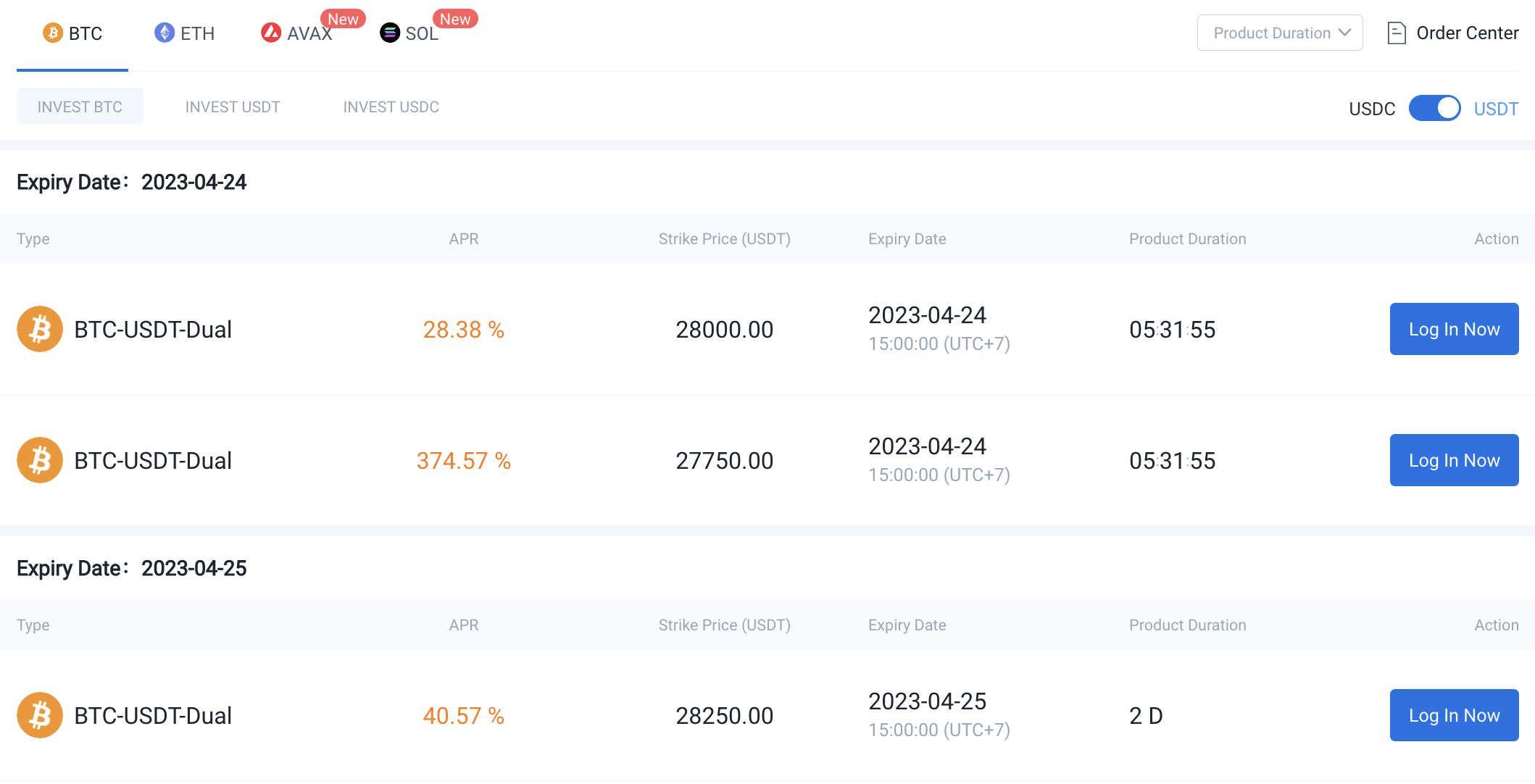 Dual investment accounts at Huobi