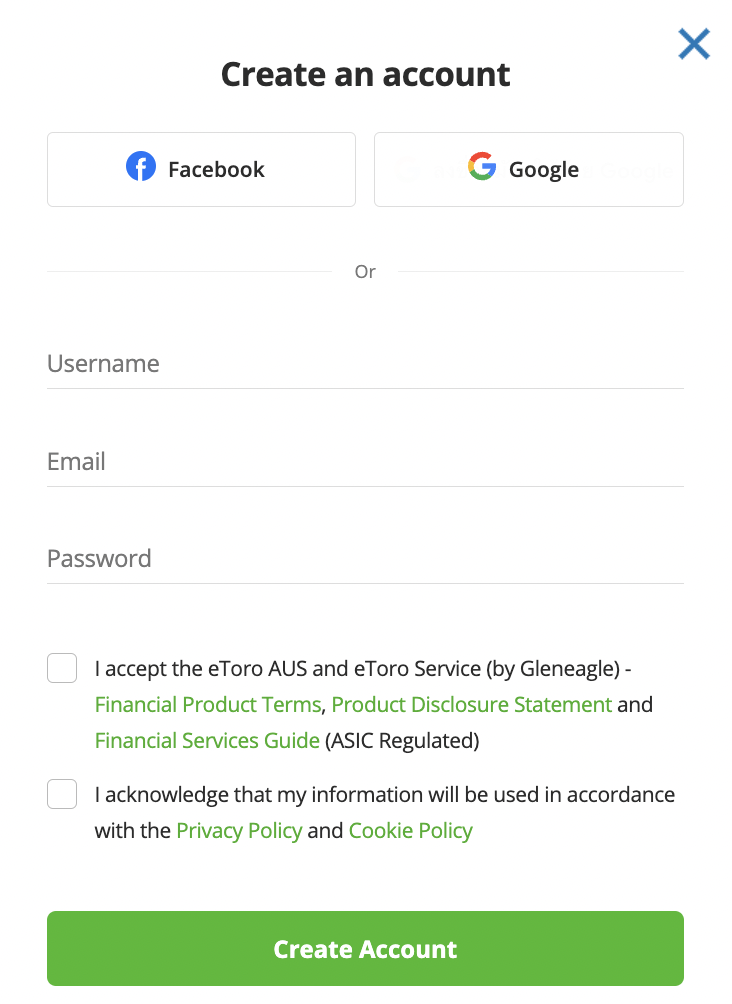 Open an account with eToro