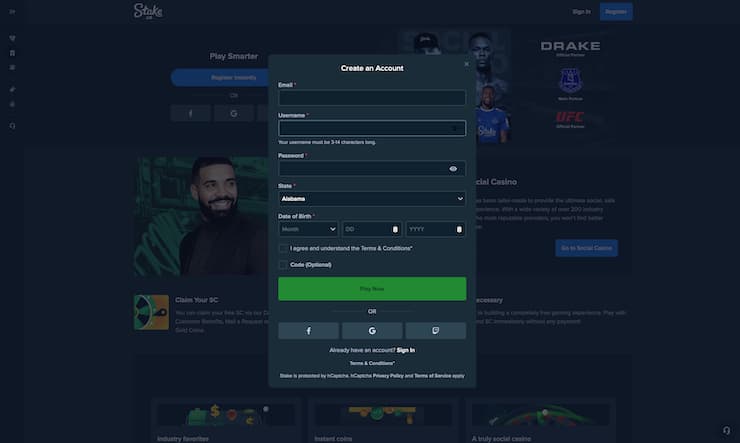 Stake.us Registration Form