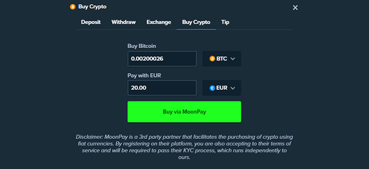 Stake.us loading wallet with crypto