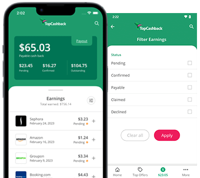 Topcashback earnings interface