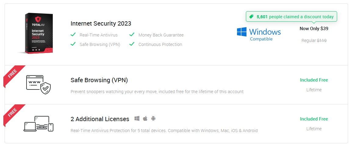 TotalAV Popular VPN Security antivirus and vpn bundle