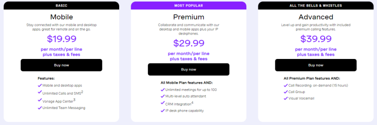 Vonage pricing