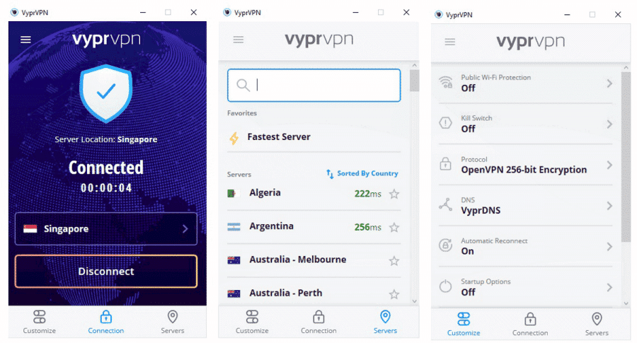 VyprVPN dashboard