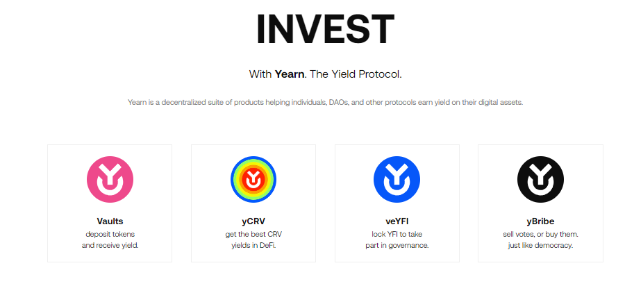 Yearn Finance has clearly defined products — Vaults being the most popular one, as it enables depositing tokens and receiving yield.