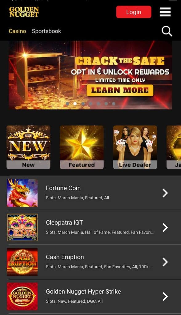 Golden Nugget NJ app
