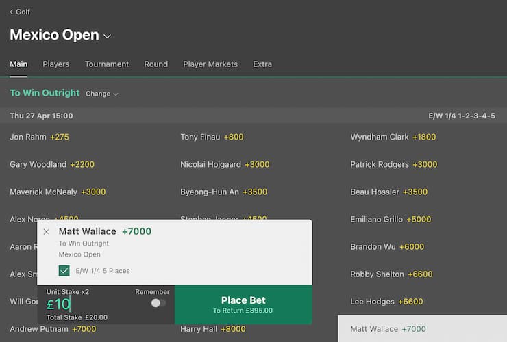 golf each way betting