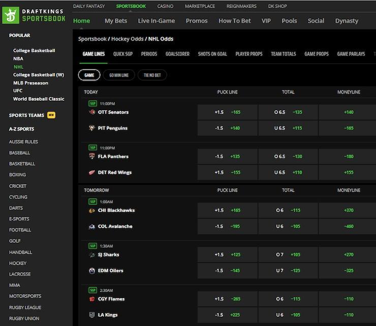 DraftKings Tennessee Online Sports Betting Page