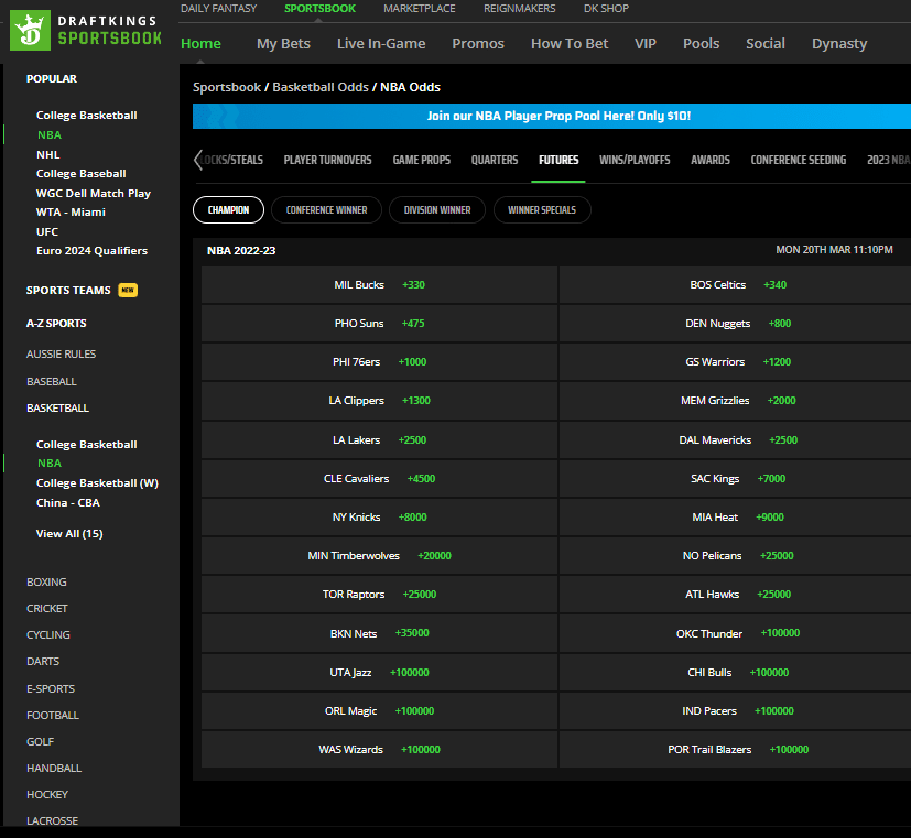 NBA betting in Arizona DraftKIngs