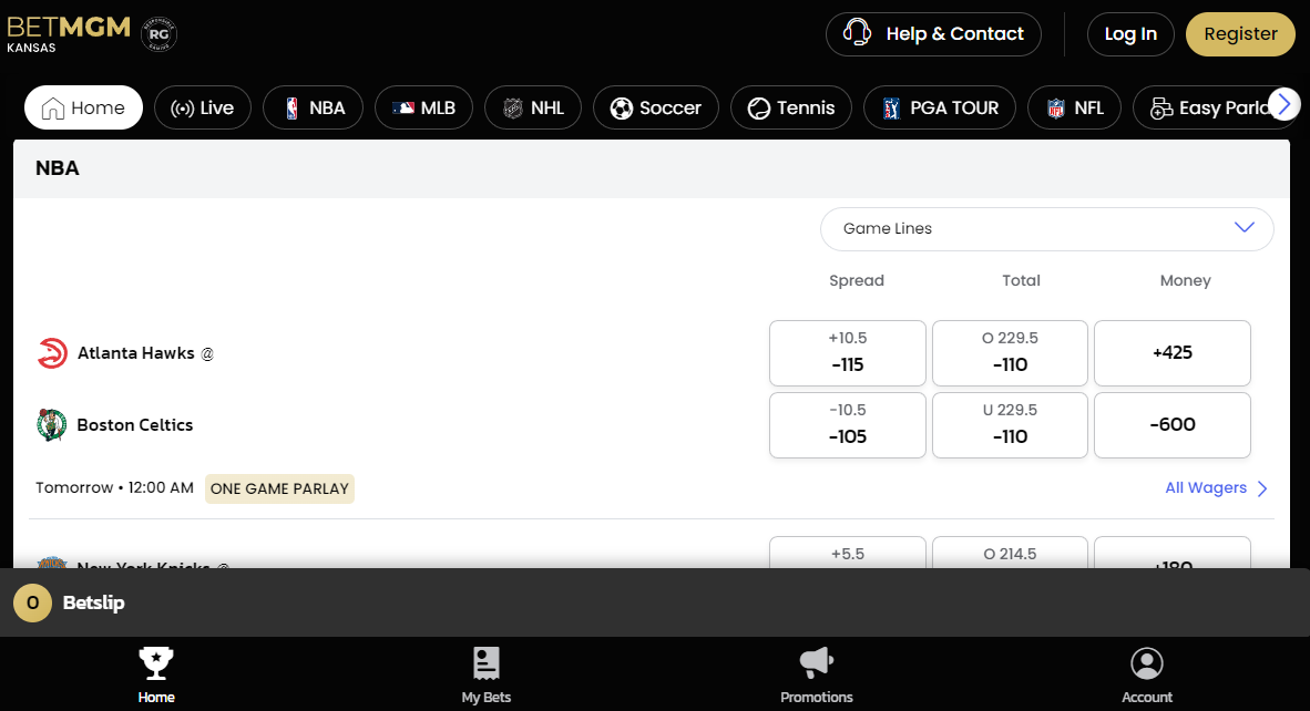 BetMGM KS Homepage