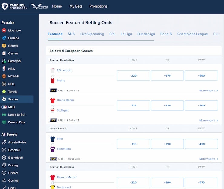 FanDuel Pennsylvania online gambling site