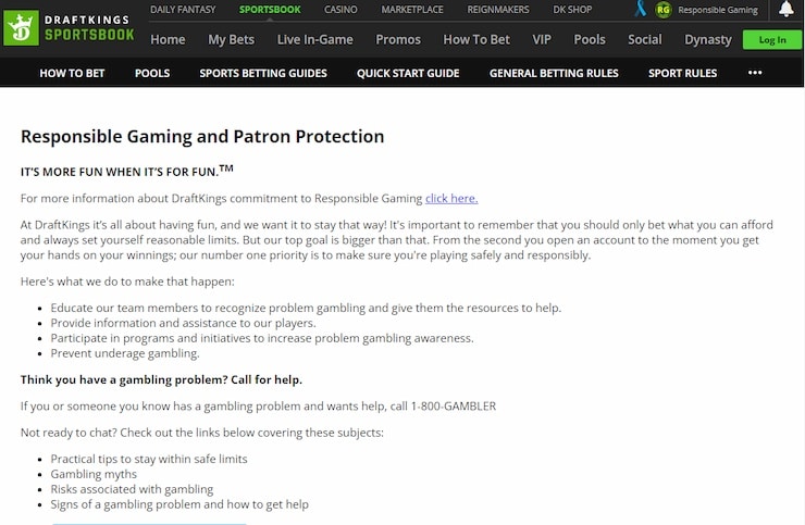 DraftKings New Jersey Responsible Gambling