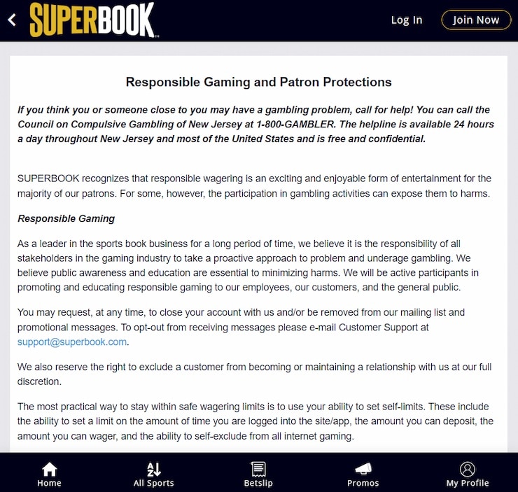 SuperBook NJ Responsible Gambling