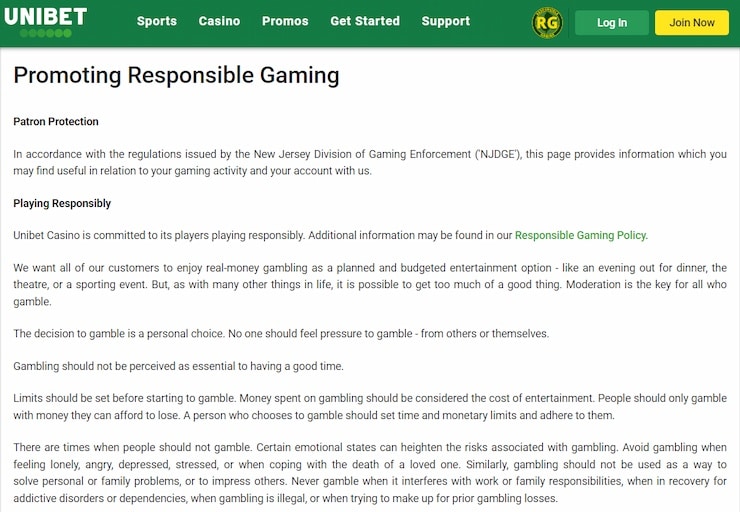Unibet NJ Responsible Gambling
