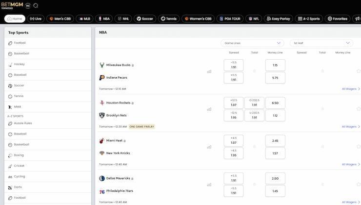 BetMGM Tennessee Online Sports Betting Page
