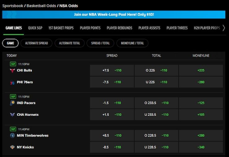 DraftKings Virginia Online Gambling NBA Markets