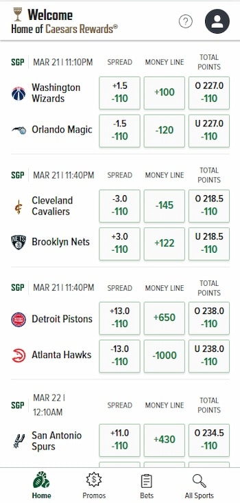 Mobile betting on Caesars DC