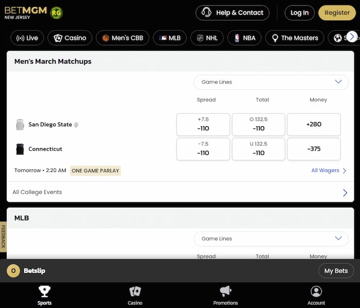 BetMGM March Madness sport gambling section