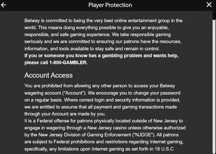 Betway NJ Responsible Gambling