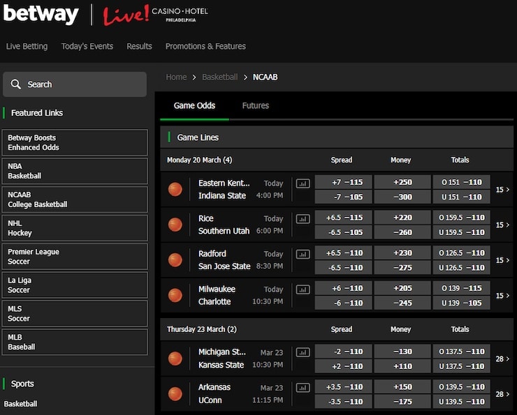 Betway Pennsylvania gambling site