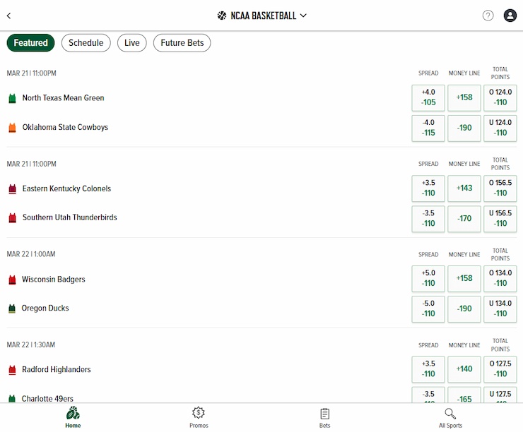 NCAAB betting in DC Caesars