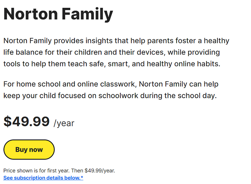 norton family pricing