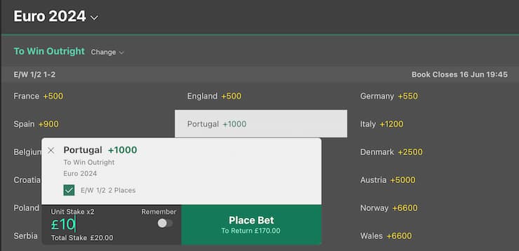 soccer each way betting