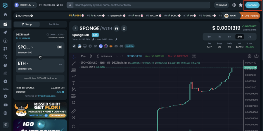 Buy $SPONGE on Dextools