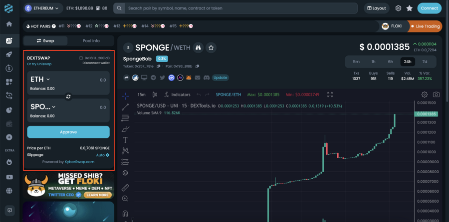 Buy $SPONGE on Dextools