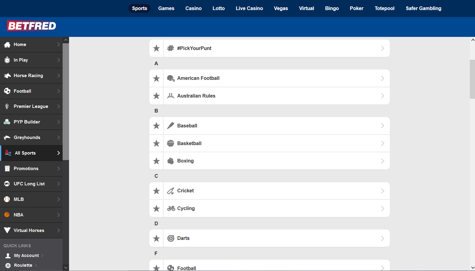 Betfred Sportsbook IA Betting Markets