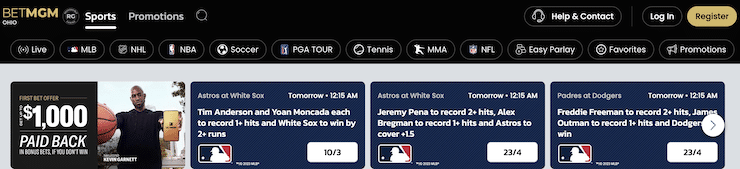 BetMGM sportsbook homepage