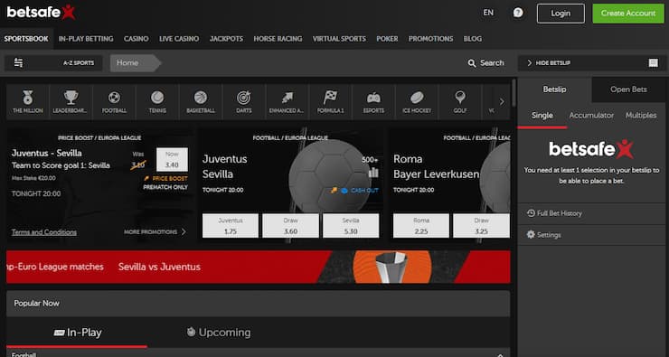 Betsafe CO Betting Page