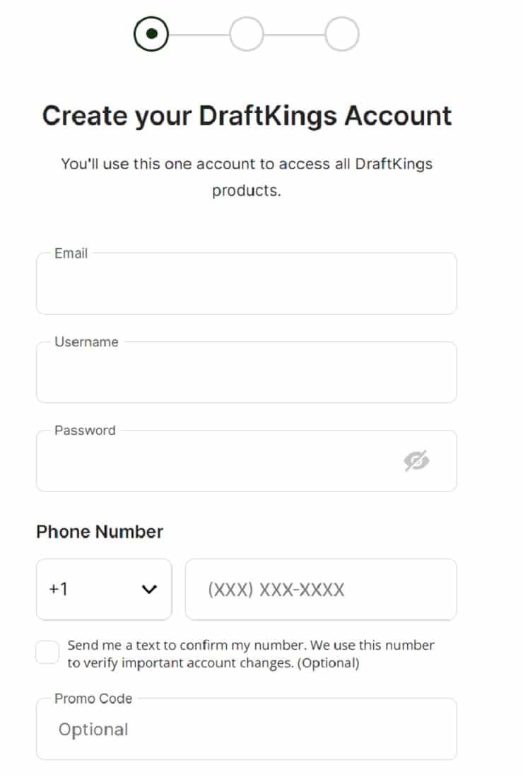 Draft Kings sign up form
