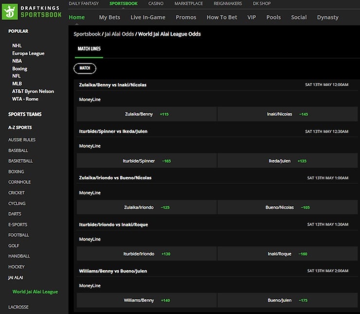 DraftKings OH Jai Alai Markets