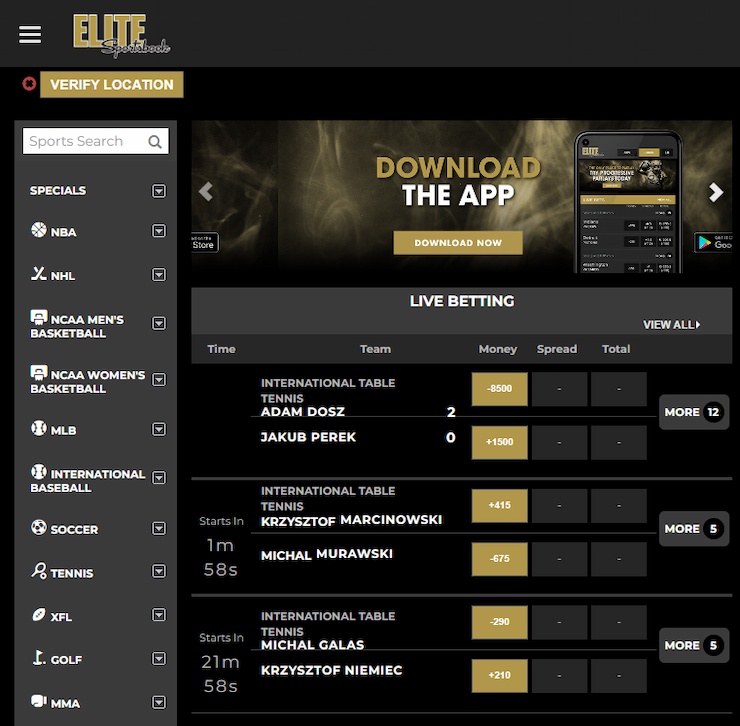 Elite Sportsbook CO Home Page