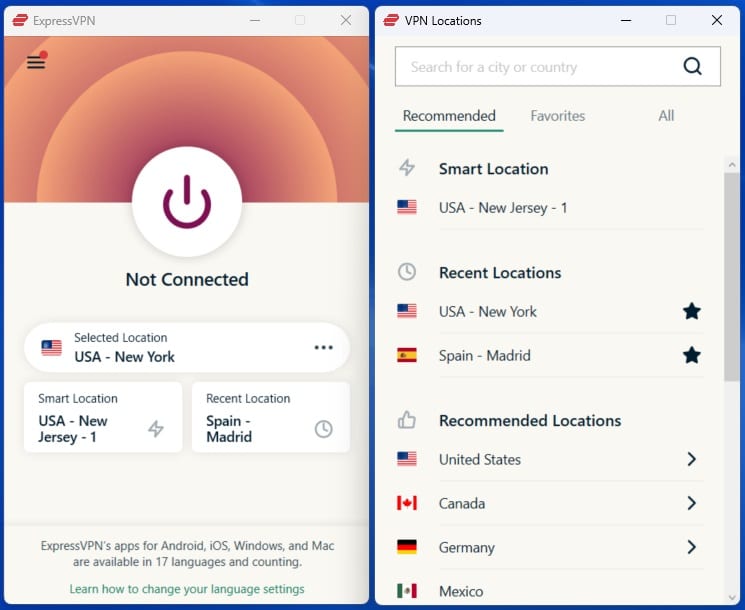 익스프레스 VPN 연결 옵션